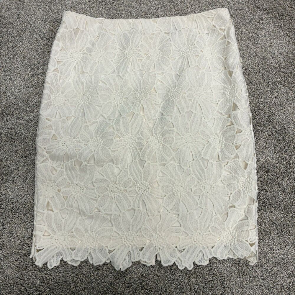 Ann Taylor Lace Pencil Skirt Size 12 White - Lined Floral Bridal Wedding Career